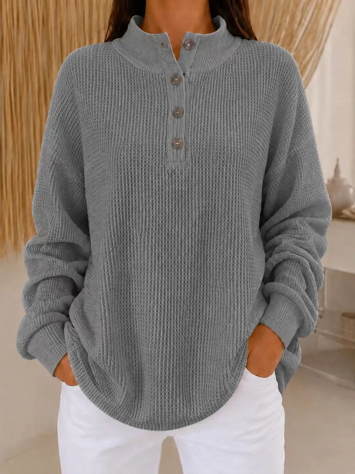 Belliora - Button Neck Textured Knit Sweater