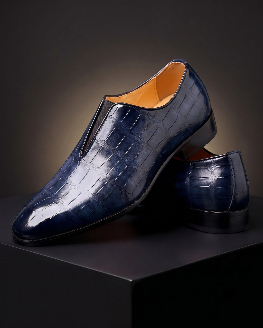 Denton - Burnished Croc-Effect Slip-On Loafers